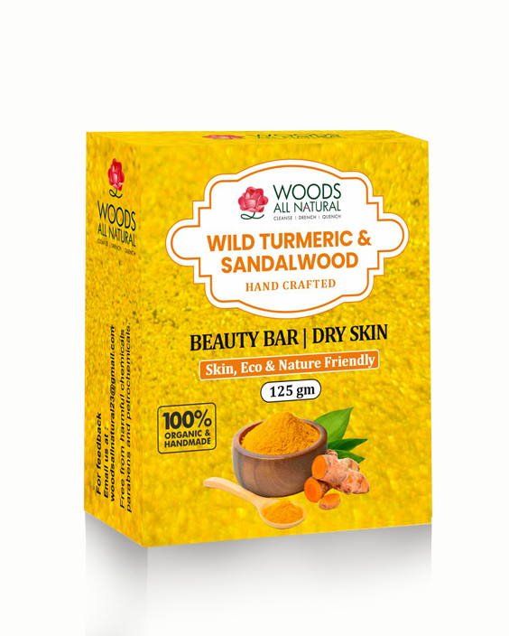 Wild Turmeric & Sandalwood Handcrafted Beauty Bar - Dry Skin (100 g) - 100% Organic