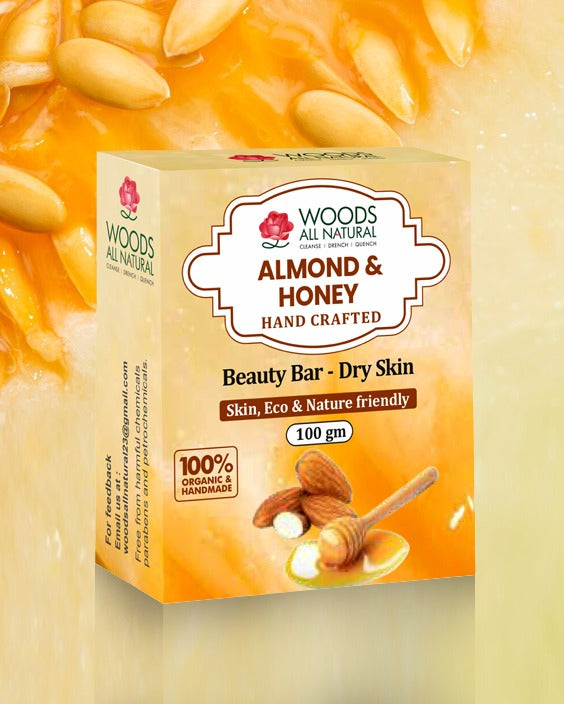 Almond & Honey Handcrafted Beauty Bar - Dry Skin (100g) - 100% Organic
